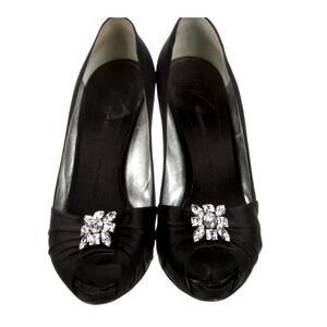 Giuseppe Zanotti Black Peep Toe Heels with Silver Accents